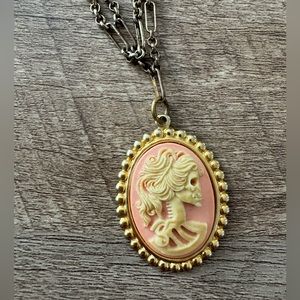 Uranium Victorian Skull Cameo Double Chain necklace